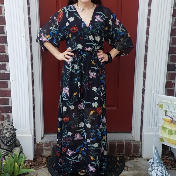 NY & Company Floral Bird Print Kimono Maxi Dress - Picture 2 of 3